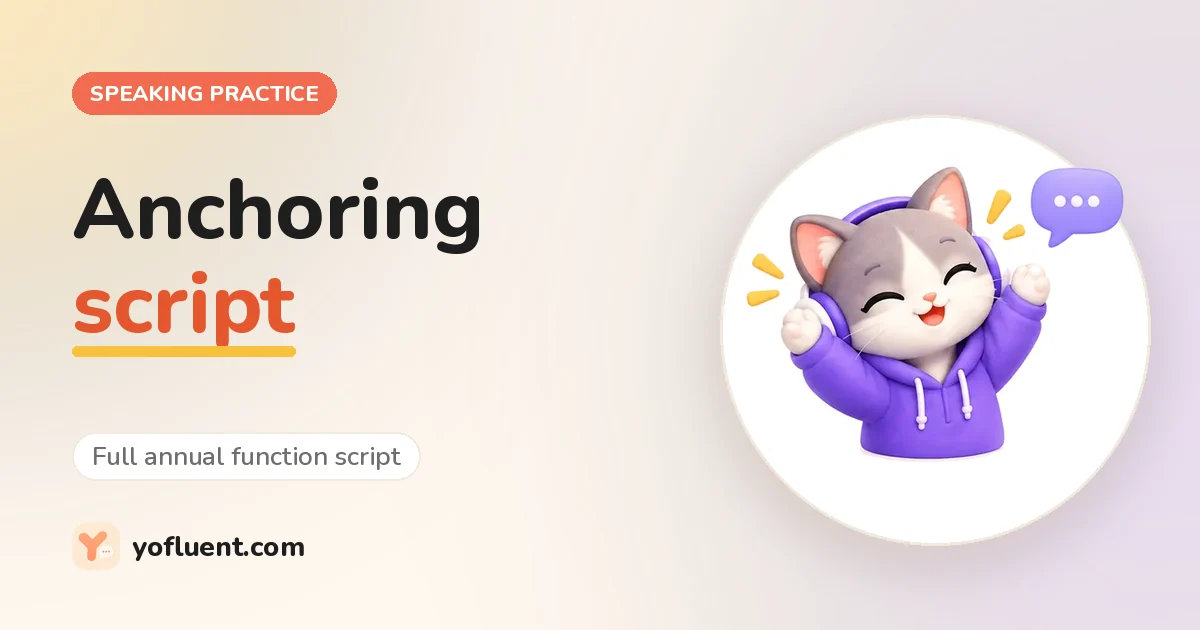 The YoFluent cat chatting next to the title: Anchoring script