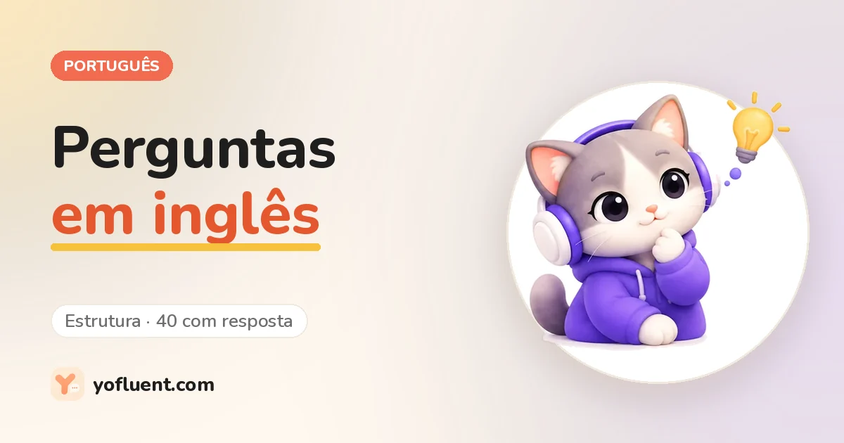 O gato do YoFluent pensando ao lado do título: perguntas em inglês