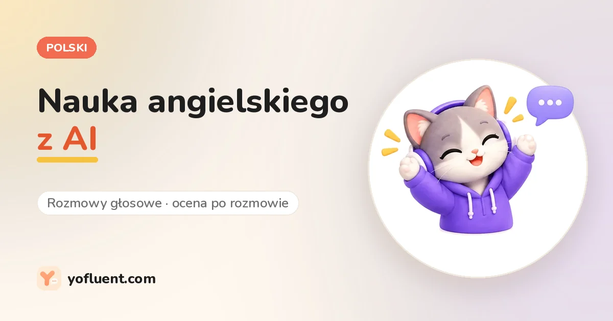 Kot YoFluent rozmawia obok tytułu: Nauka angielskiego z AI