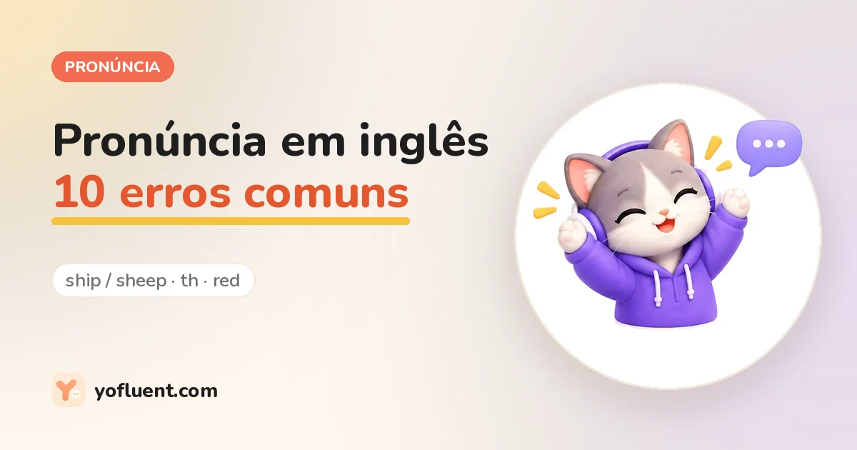 Gato do YoFluent falando ao lado do título: Pronúncia em inglês