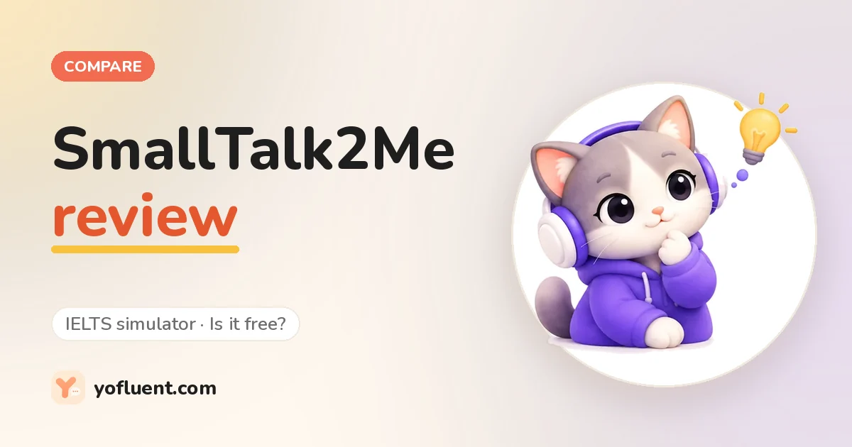 The YoFluent cat thinking next to the title: SmallTalk2Me review