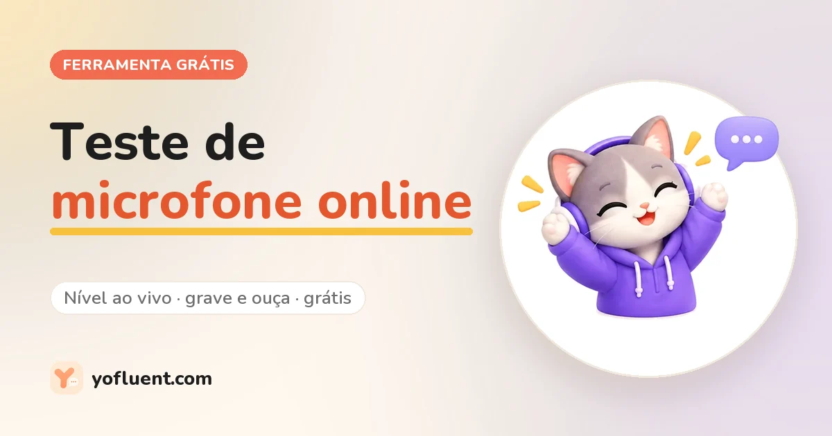 Gato do YoFluent ao lado do título: Teste de microfone online