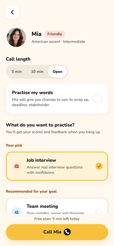 Before a call: choose the call length and what you want to practise